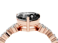 Fancy Black Heart Cut Diamond Ring Set in Rose gold with Scattered Round Accents
