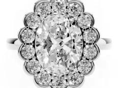 Oval Cut Diamond Halo Cluster Engagement Ring Set in Platinum with Solitaire Band and Prong Setting