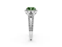 Fancy Green Asscher Cut Diamond Floral Halo Split Shank Engagement Ring Set in Silver with Pavé Shank