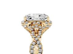 Radiant Cut Diamond Halo Twist Band Solitaire Ring Set in Yellow gold with Prong-Set Center Stone