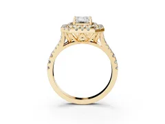 Emerald Cut Diamond Double Halo Ring Set in Yellow gold with Pavé Split Shank and Prong Setting