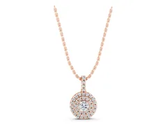 Round Double Halo Diamond Pendant Set in Rose gold with Prong Setting