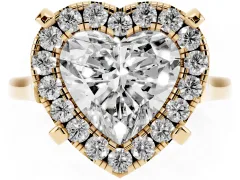 Heart Cut Diamond Cluster Halo Solitaire Ring Set in Yellow gold with Prong Setting