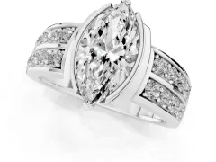 Marquise Cut Diamond Wide Channel Set Band Ring Set in White gold with Bezel Setting