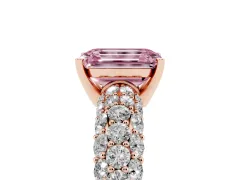 Fancy Pink Emerald Cut Diamond Pavé Band Solitaire Ring Set in Rose gold with Close-Set Accent Stones and Prong Setting