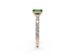 Fancy Green Emerald Cut Diamond Solitaire Ring Set in Rose gold with Shared Prong Pavé Band