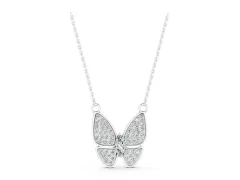 Pavé Oval Butterfly Pendant Set in White gold with Prong-Set Oval Center