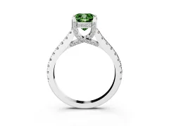 Fancy Green Cushion Cut Diamond Solitaire Ring Set in Silver with Brilliant Pavé Band and Prong Setting