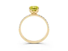Fancy Yellow Radiant Cut Diamond Solitaire Engagement Ring Set in Yellow gold with Round Pavé Band and Prong Setting