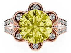 Fancy Yellow Round Cut Diamond Floral Halo Split Shank Engagement Ring Set in Rose gold with Pavé Shank