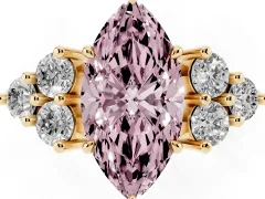 Fancy Pink Marquise Cut Diamond Solitaire Ring Set in Yellow gold with Cluster Accents on Each Side