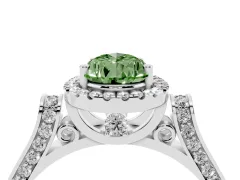Fancy Green Pear Cut Diamond Halo Ring Set in White gold with Pavé-Lined Split Shank Band