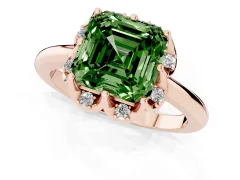 Fancy Green Asscher Cut Diamond Round Cluster Halo Ring Set in Rose gold with Solitaire Band and Prong Setting