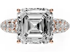 Asscher Cut Diamond Pavé Band Solitaire Ring Set in Rose gold with Close-Set Accent Stones and Prong Setting