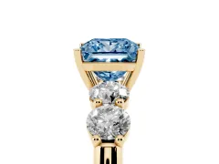 Fancy Blue Princess Cut Diamond Five-Stone Prong Set Ring Set in Yellow gold with Classic Band