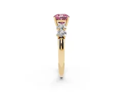 Fancy Pink Cushion Cut Diamond Five-Stone Prong Set Ring Set in Yellow gold with Classic Band