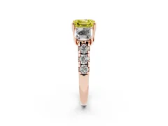 Fancy Yellow Asscher Cut Diamond Three-Stone Ring Set in Rose gold with Pavé Band