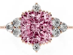 Fancy Pink Cushion Cut Diamond Cluster Ring Set in Rose gold with Beaded Band