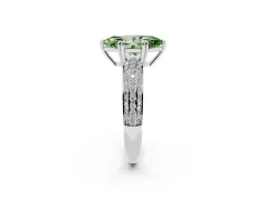 Fancy Green Marquise Cut Diamond Solitaire Ring Set in Platinum with Multi-Row Round Pavé Band and Prong Setting