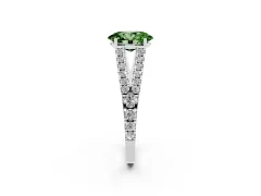 Fancy Green Oval Cut Diamond Split Shank Pavé Engagement Ring Set in Silver with Prong-Held Center Stone
