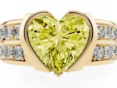 Fancy Yellow Heart Cut Diamond Wide Channel Set Band Ring Set in Yellow gold with Bezel Setting