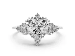 Heart Cut Diamond Cluster Ring Set in White gold with Beaded Band