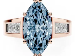 Fancy Blue Marquise Cut Diamond Solitaire Ring Set in Rose gold with Channel-Set Accent Stones and Prong Setting
