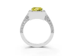 Fancy Yellow Princess Cut Diamond Halo Engagement Ring Set in White gold with Accent Split Shank Band