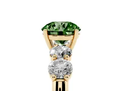 Fancy Green Round Cut Diamond Five-Stone Prong Set Ring Set in Yellow gold with Classic Band