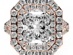 Radiant Cut Diamond Double Halo Ring Set in Rose gold with Pavé Split Shank and Prong Setting