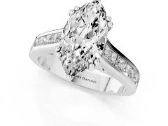 Marquise Cut Diamond Channel Set Solitaire Engagement Ring Set in Silver with Prong Setting