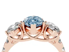 Fancy Blue Marquise Cut Diamond Three-Stone Ring Set in Rose gold with Pavé Band