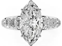 Marquise Cut Diamond Solitaire Ring Set in Platinum with Pavé-Set Band and Prong Setting