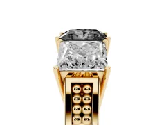 Fancy Black Princess Cut Diamond Three-Stone Ring Set in Yellow gold with Textured Band