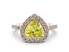 Fancy Yellow Heart Cut Diamond Pavé Halo Ring Set in Rose gold with Prong Setting