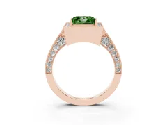 Fancy Green Princess Cut Diamond Halo Engagement Ring Set in Rose gold with Accent Split Shank Band