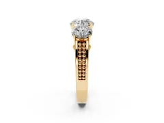 Round Cut Diamond Three-Stone Ring Set in Yellow gold with Textured Band