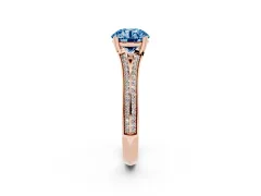 Fancy Blue Round Cut Diamond Split Shank Pavé Engagement Ring Set in Rose gold with Prong-Set Center Stone