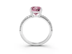 Fancy Pink Princess Cut Diamond Solitaire Ring Set in Platinum with Multi-Row Round Pavé Band and Prong Setting