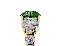 Fancy Green Round Cut Diamond Three-Stone Ring Set in Yellow gold with Pavé Band
