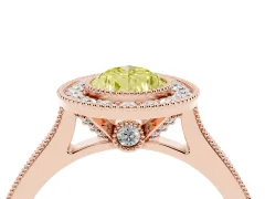 Fancy Yellow Pear Cut Diamond Halo Milgrain Pavé Band Ring Set in Rose gold with Prong Setting