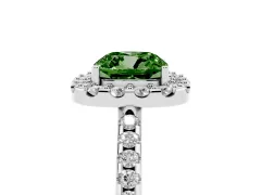 Fancy Green Cushion Cut Diamond Pavé Halo Ring Set in Platinum with Prong Setting