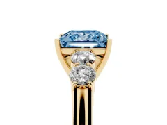 Fancy Blue Princess Cut Diamond Five-Stone Prong Set Band Ring Set in Yellow gold with Polished Band