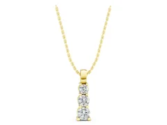 Round Diamond Vertical Pendant Set in Yellow gold with Stacked Prong-Set Stones