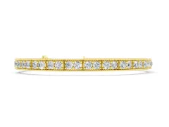 Round Cut Diamond Milgrain Tennis Bracelet Set in Yellow gold with Box Setting