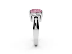 Fancy Pink Radiant Cut Diamond Three-Stone Channel Set Ring Set in Platinum with Smooth Polished Band
