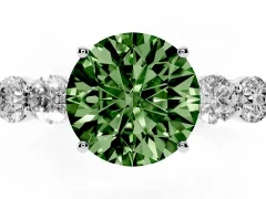 Fancy Green Round Cut Diamond Five-Stone Prong Set Band Ring Set in Silver with Polished Band