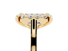 Emerald Cut Diamond Cluster Halo Solitaire Ring Set in Yellow gold with Prong Setting
