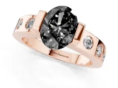 Fancy Black Oval Cut Diamond Channel-Set Band Ring Set in Rose gold with Bezel Prong Setting