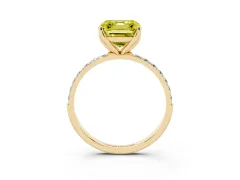 Fancy Yellow Asscher Cut Diamond Solitaire Engagement Ring Set in Yellow gold with Round Pavé Band and Prong Setting